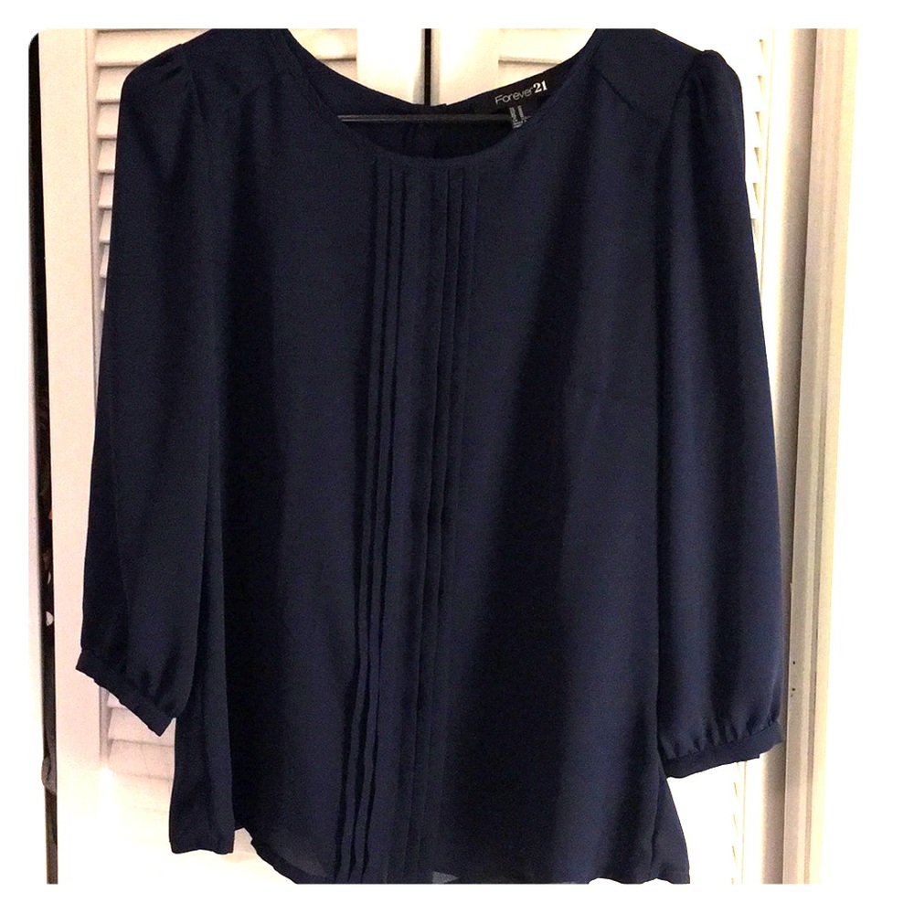 Navy Blue Button Back Blouse